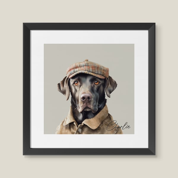 Watercolour Chocolate Labrador in Tweed Country Dog Wall Art Print Framed Picture or Unframed