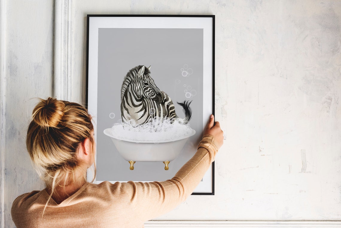 Zebra in the Bath Animal Print Wall Art Bathroom Picture Etsy UK