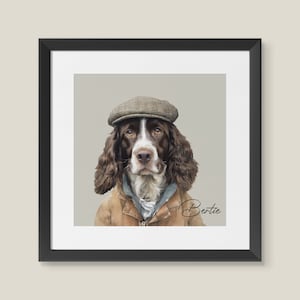 Watercolour Springer Spaniel in Tweed Country Dog Wall Art Print Framed Picture or Unframed