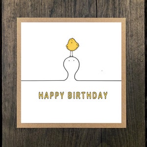 Carte d'anniversaire poussin Happy Heads - une seule carte de voeux avec enveloppe kraft - vierge à l'intérieur (10 % de profit pour Young Minds)