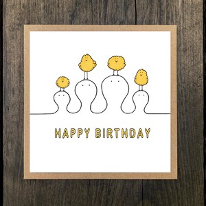 Carte d'anniversaire Happy Heads Chicks - une seule carte de voeux avec enveloppe kraft - vierge à l'intérieur (10 % de profit pour Young Minds)