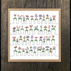 Carte Happy Heads Shrooms - Une seule carte de voeux avec enveloppe kraft - vierge à l'intérieur (10 % de profit pour Young Minds)