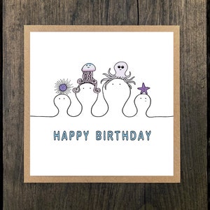 Carte d'anniversaire Happy Heads Jelly & Oct - une seule carte de voeux avec enveloppe kraft - vierge à l'intérieur (10 % de profit pour Young Minds)