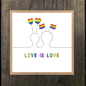Cartão LGBTQ+ Love is Love da Happy Heads - Cartão comemorativo individual com envelope Kraft - em branco por dentro (10% do lucro para a Young Minds)