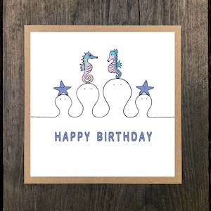 Carte d'anniversaire Happy Heads hippocampes - une seule carte de voeux avec enveloppe kraft - vierge à l'intérieur (10 % de profit pour Young Minds)