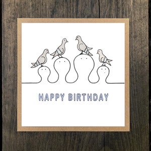Biglietto d'auguri per piccioni Happy Heads - Biglietto d'auguri singolo con busta Kraft - interno vuoto (profitto del 10% per Young Minds)