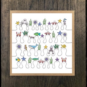 Carte Sea Life Happy Heads - Carte de voeux simple avec enveloppe Kraft - Vierge à l'intérieur - Bénéfice de 10 % pour Young Minds