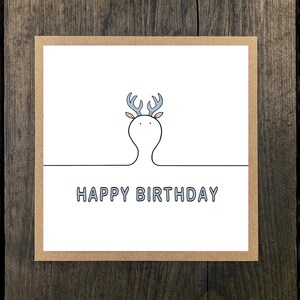 Carte d'anniversaire Happy Heads Stag - carte de voeux simple carrée avec enveloppe kraft - vierge à l'intérieur (10 % de profit pour Young Minds)