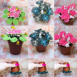 Flowerpot made of glass beads. Hand-made