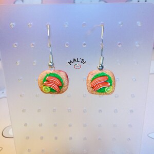 Toast bread earrings made of polymer clay Fimo. Fake food. Miniature