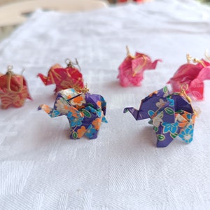 Origami Elephant earrings, Multicolor Folded Paper, Japanese Gift