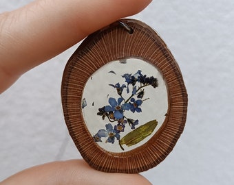 Forget me not, Wooden flowers Resin Necklace, Botanical, Wooden Art, Epoxy Plants,