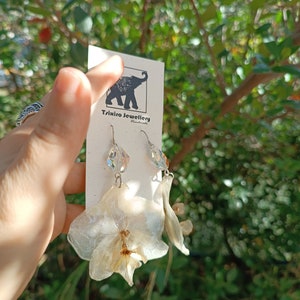 White medium Orchids Earrings with Swarovski, Queen serenity,Preserved wild orchids, Spiritual Jewelry, Terrarium earrings, Gardener Gift image 8