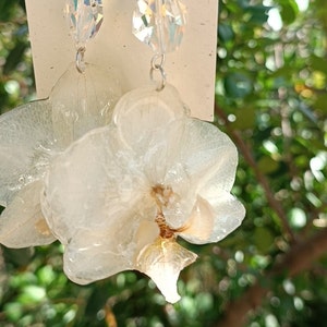 White medium Orchids Earrings with Swarovski, Queen serenity,Preserved wild orchids, Spiritual Jewelry, Terrarium earrings, Gardener Gift image 2