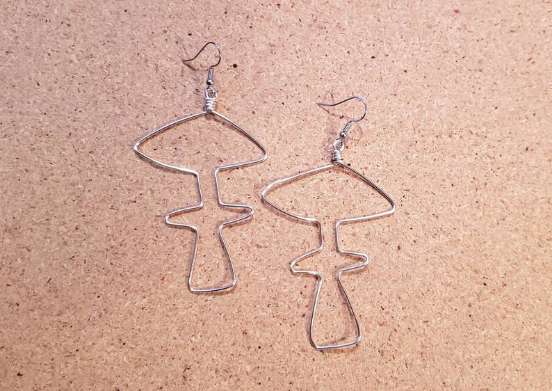 Wire Mushroom Earrings Silver Colored Wire Mushroom Earrings