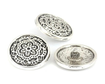 Set of 10 Metal buttons/Antique silver Boho Glowers design sewing buttons/10pcs