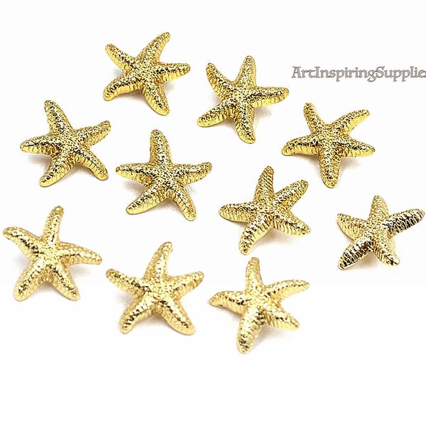 Set of 10 Metal buttons/Golden Starfish design sewing buttons/Nautical Ocean buttons/10pcs