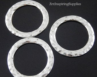 12 pcs Connectors Small Round Circle Ring 32x32mm,Hammered Silver elements jewelry making,Alloy circle connector,Silver Necklace pendant