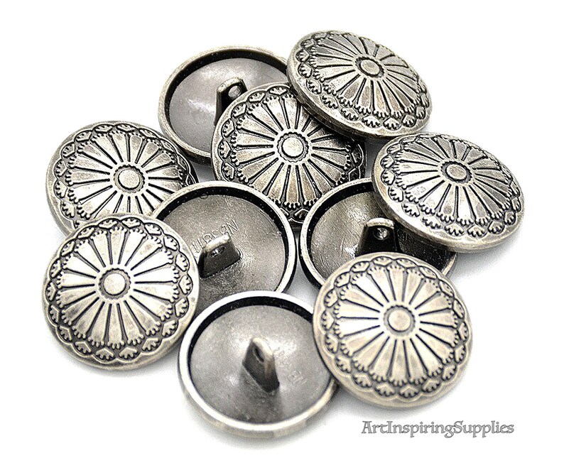 Set of 10 Metal Buttons/antique Silver Flower Design Sewing Etsy