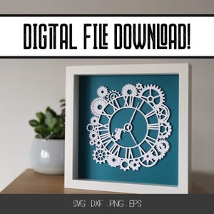 SVG weiß Kaninchen Steampunk Uhr - DOWNLOAD DXF Cricut schneiden Dateien - Alice im Wunderland inspiriert komplizierte Zahnrad Uhr Png Bundle