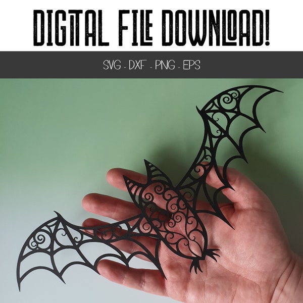 SVG Spiral Lace Bat - DOWNLOAD DXF Cricut Cutting Files - Halloween spooky intricate png bundle