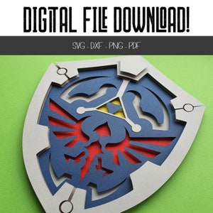 SVG Zelda-inspiriertes Hylian Shield - DOWNLOAD Cricut + Laserschnitt-Dateien - Legend of Zelda Videospiel inspiriertes Gamer Geek Dxf Bundle