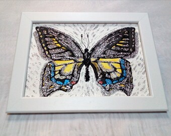 Sparkling Butterfly Hand-painted, Watercolor painting , Decoration Walls, Painted with glitter , Abstract painting , Handcrafted painting