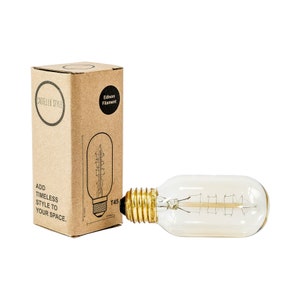 Tubular T45 Vintage Carbon Filament 40watt / 60watt ES E27 Screw Cap Gold Very Warm White Lightbulb Lamp