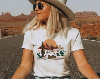 Desert Shirt, Cactus Plants, Road Trip Shirt, Cactus Shirt, Adventure Shirt, Arizona Shirt, Cactus Scene Shirt, Western Shirt, Women Shirt