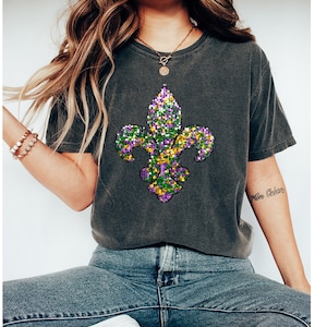 Comfort kleuren Mardi Gras-shirt, DTF-bedrukking, Mardi Gras-shirt, Fleur De Lis-shirt, Fat Tuesday-shirt, Louisiana-shirt, Mardi Gras-feest