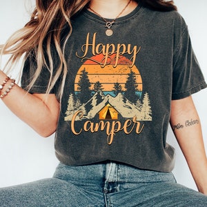 Happy Camper Shirt, Personalized Camping Shirt, Camping Tshirt, Outdoor Shirt, Adventure Shirt, Gift for Camp Crew, Custom Camping Shirt