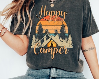 Happy Camper Shirt, Personalized Camping Shirt, Camping Tshirt, Outdoor Shirt, Adventure Shirt, Gift for Camp Crew, Custom Camping Shirt