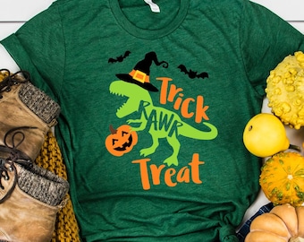 Trick Or Treat Saurus With Pumpkin Shirt, Trick Or Treat Dinosaur, Halloween Shirt, Witch Shirt, Halloween Costumes, Halloween Sweatshirt