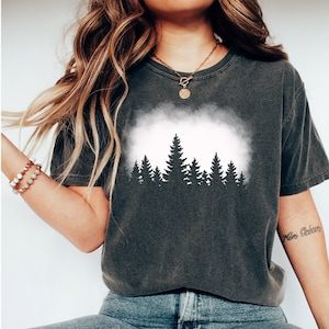 Pine Tree Sweatshirt, Berg Silhouette Shirt, Pine Tree Shirt, Camp im Freien Natur Camper T-Shirt Zelt Wald Camper Natur Liebhaber Shirt