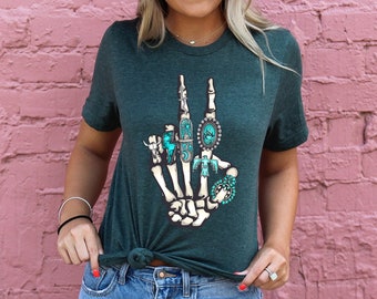 Concho Ring Shirt, Skeleton Rock Hands, Western Shirt, Metallica Shirt, Country Music Shirt, Wedding Ring Shirt, Turquoise Ring Shirt