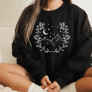 Mountain Shirt, Floral Wreath Shirt, Floral Mountain Shirt, Mountain Calling, Mystical Moon Shirt, Flower Shirt, Outdoors Shirt