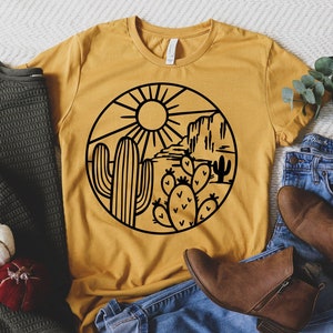 Desert Shirt, Cactus Plants, Cactus Shirt, Adventure Shirt, Arizona Shirt, Cactus Scene Shirt, Women Shirt