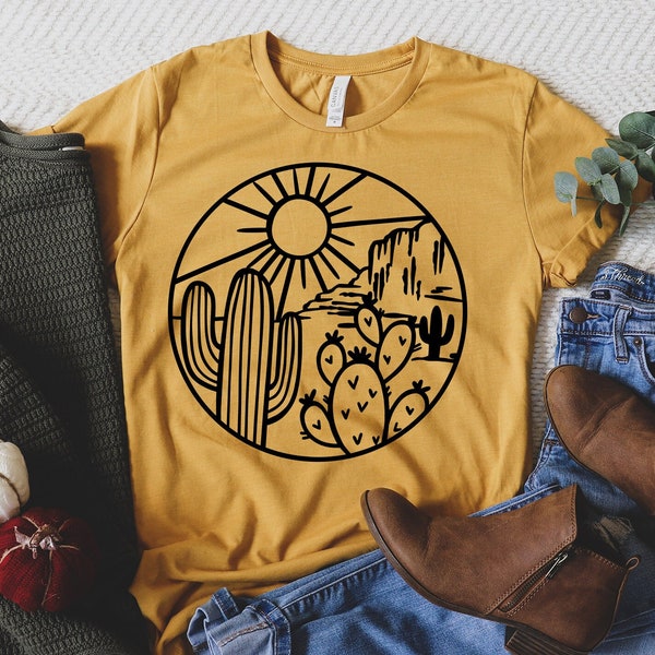 Desert Shirt, Cactus Plants, Cactus Shirt, Adventure Shirt, Arizona Shirt, Cactus Scene Shirt, Women Shirt