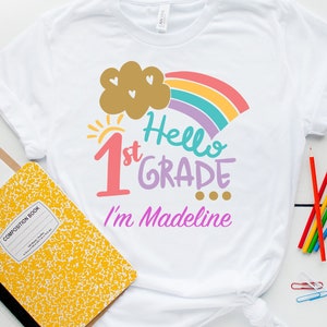 Koszulka Hello 1st Grade I&#39;m, koszulka Hello First Grade With Name, koszulka Kindergarten, koszulka Back To School, koszulka First Day Of School
