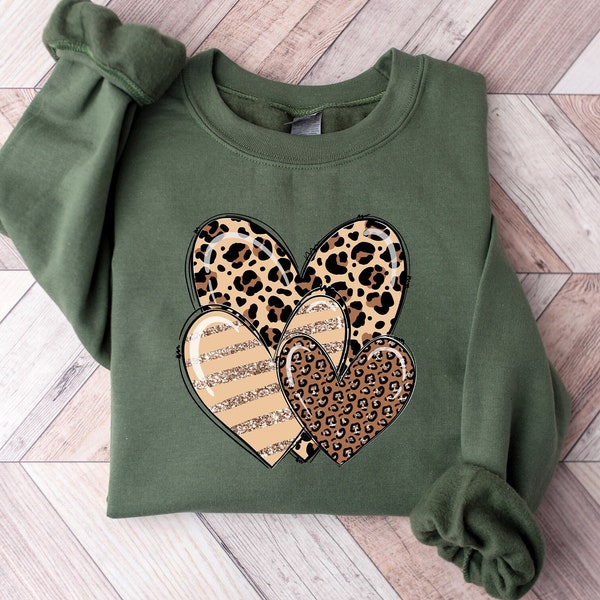 Valentines Day Sweatshirt, Leopard Heart Sweatshirt, Valentines Day Gift, Gift for Her, Valentines Day Shirt,Gift For Mom,Mother's Day Shirt