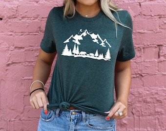 Mountain Shirt, Mountain Silhouette Shirt, Camp Outdoors Nature Campers T-Shirt Tent Forest Camper Nature Lovers Gift Shirt for Men - Women