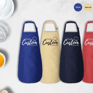 Personalized Logo Apron With Pockets, Custom Text Logo Apron, Custom Print Apron, Custom Kitchen Apron Women and Men