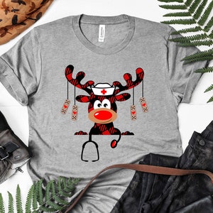 Plaid Moose Shirt, Women Christmas Shirt, Winter Tee, New Year Clothing, Christmas Nurse Shirt, Christmas Reindeer Nurse Shirt, Nurse Gift