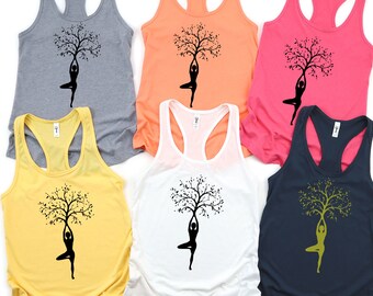MK Shop Limited Women Yoga Tree Tank Yoga Pose Custom Shirt Racerback Workout Sleeveless Summer Tops Shirt