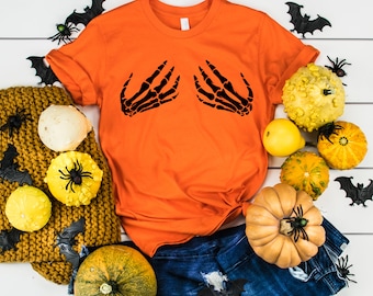 Skelethanden, skeletoverhemden, shirt handbeha, halloweenshirt, Halloweenkostuums, Halloween-T-shirts