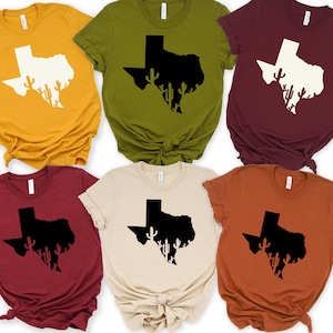 Camiseta de cactus de Texas, camiseta de Texas, camiseta con silueta de mapa de Texas, regalo de los tejanos, camiseta de local de Texas