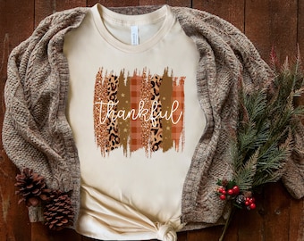 Thanksgiving Shirt, Leopard Shirt Womens Thankful Shirt, Fall shirt, Cute Fall, Thankful Blessed