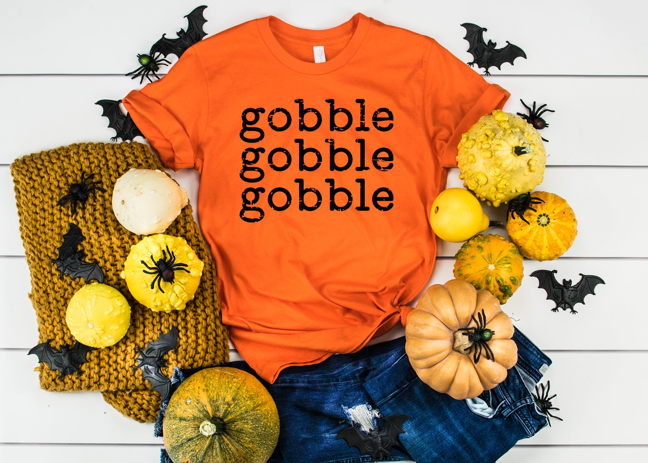 ALLTB Women's Gobble Til You Wobble Thanksgiving T-Shirt – 3/4 Sleeve, Dark Blue, Funny Turkey Design, X-Large