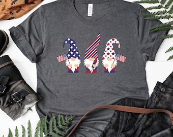 Patriotic Gnomes With USA Flag, Patriotic Tee, 4th of July, Women's Tee, Independence Day, 4th of July Tee, Gnome Tee