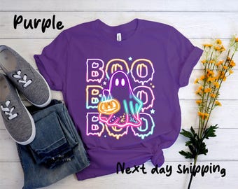 Halloween Boo Neon Shirt, Ghost Boo Girls Tee, Neon Halloween Ghost Shirt, Halloween Ghost Neon Shirt, Halloween Party Shirt, Boo T-Shirt